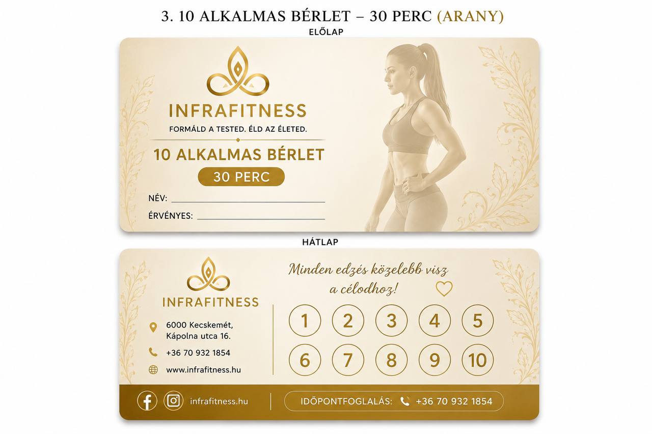 INFRAFITNESS 10 alkalmas bérlet, 30 perc, arany kivitel